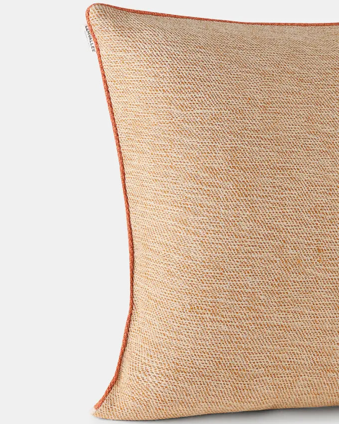 Handwoven Alchi Apricot wool cushion cover with terracotta piping