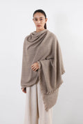 Brown-grey Changla Pashmina Shawl with hand-finished fringe detail