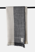 Ivory and charcoal colour-block design Changla Top Wool Throw with fringed edges