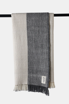 Ivory and charcoal colour-block design Changla Top Wool Throw with fringed edges