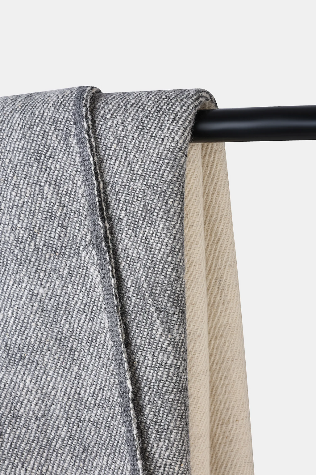 Woven Changla Top Wool Throw with twill weave and charcoal panels