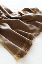 Handwoven Khaltsey Pashmina Shawl in walnut brown with yellow border