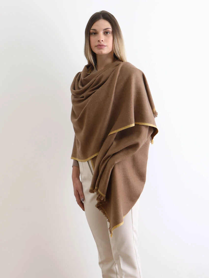 Walnut brown Khaltsey Pashmina Shawl with twill weave and fringed edges