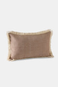 Khardung Mist rectangular cushion in natural white and walnut brown twill weave