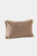Khardung Mist rectangular cushion in natural white and walnut brown twill weave