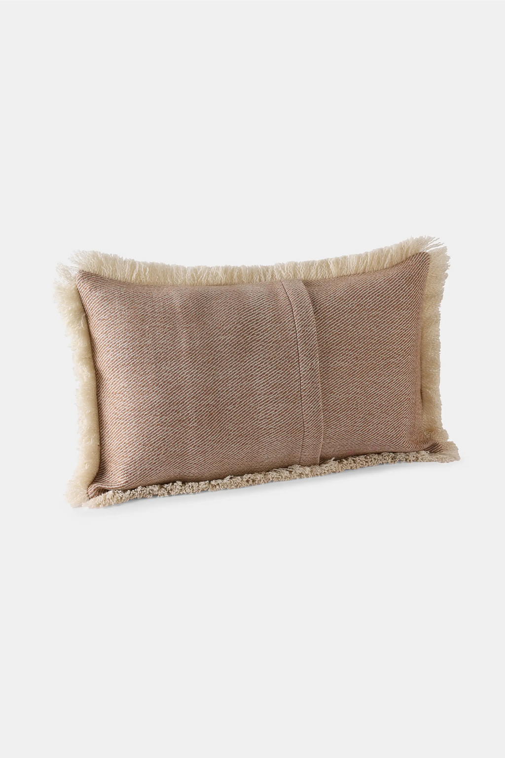 Natural white and brown Khardung Mist cushion with traditional twill pattern