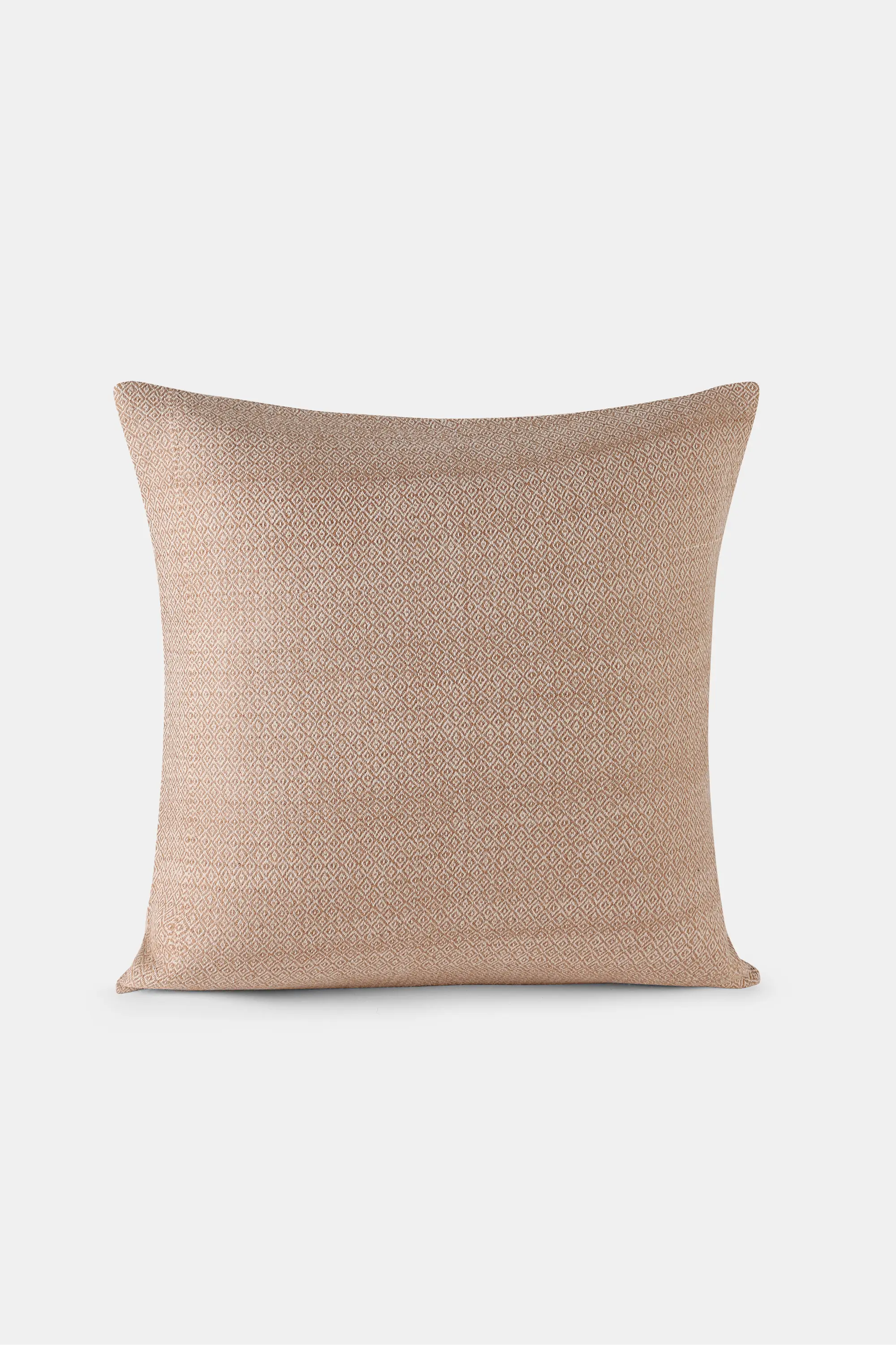 Khardung Mist square cushion in natural white and walnut brown diamond weave