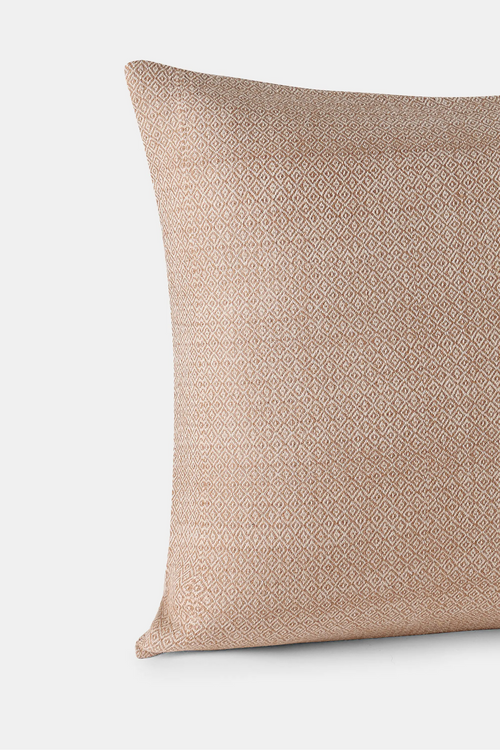 Square Khardung Mist cushion with walnut-dyed yarn and textured diamond pattern