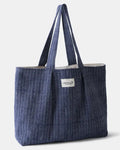 Lobta Blue Tote Bag in natural white and indigo handwoven wool