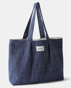 Lobta Blue Tote Bag in natural white and indigo handwoven wool