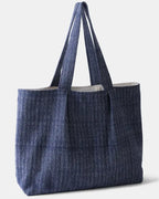 Lobta Blue Tote Bag showcasing natural undyed and indigo-dyed wool weave