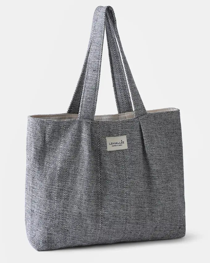 Lobta Grey Tote Bag in natural grey and white handwoven wool