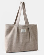 Lobta Tote Bag in natural white and walnut brown handwoven wool