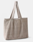 Lobta Tote Bag showcasing natural undyed and walnut husk–dyed wool weave