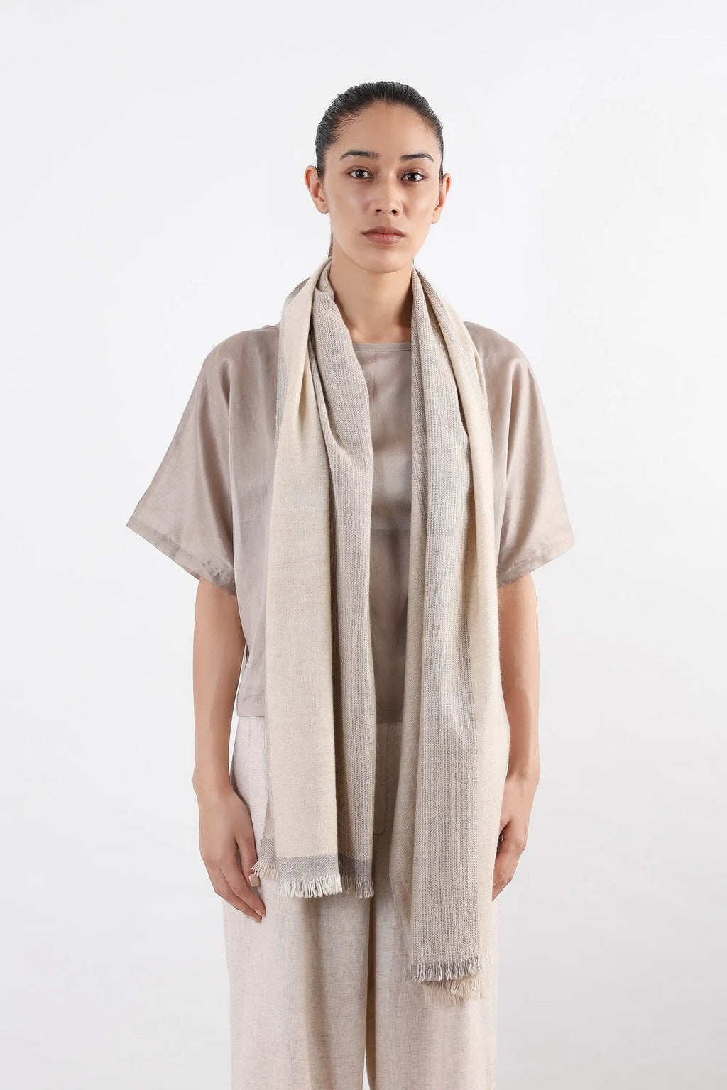 Handwoven Marmot Pashmina Scarf in natural pashmina