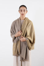 Grey, beige, and yellow Mudh Pashmina Shawl with natural woven texture