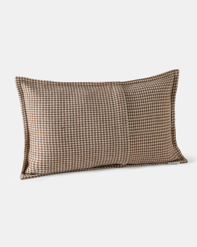 Natural white and walnut brown Nubra Dunes rectangle cushion cover with woven texture