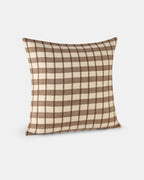 Nubra Dunes square cushion cover in natural white and walnut brown check pattern