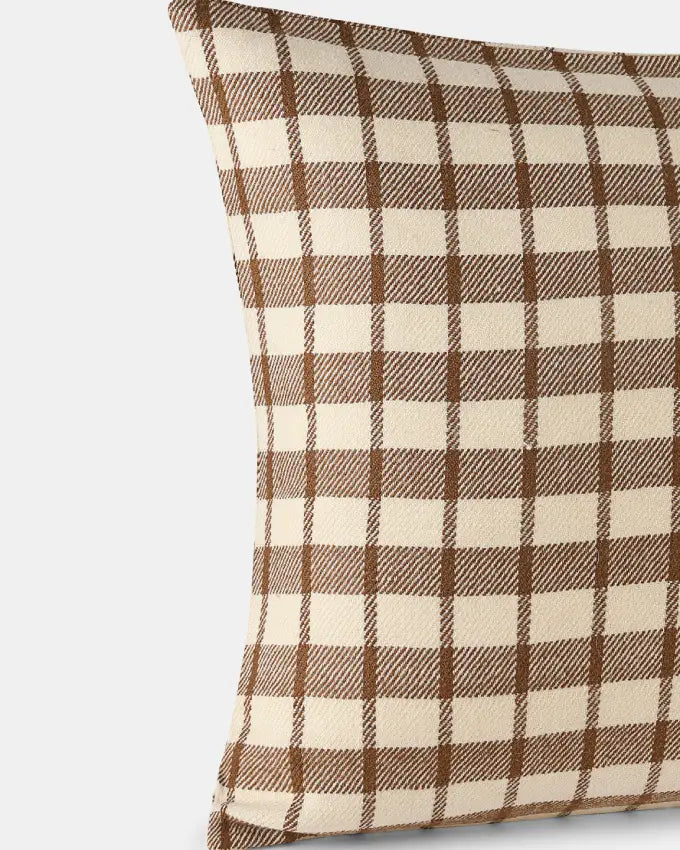 Handwoven Nubra Dunes wool cushion cover with walnut-dyed yarn
