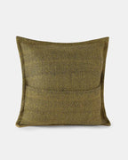 Grey and marigold Padum Weave square cushion with patchwork design
