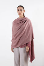 Pink Puga Pashmina Shawl with fringed edges and natural woven texture