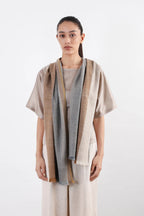 Beige Rila Pashmina Scarf with natural indigo, walnut, and marigold accents