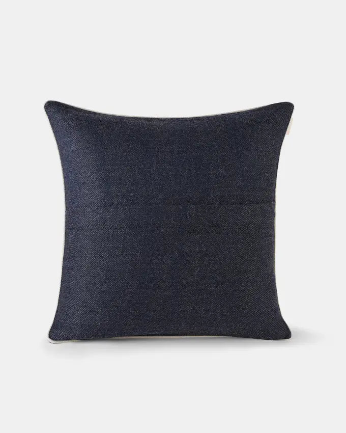 Indigo blue Shey Sunset Black square cushion cover with woven texture