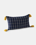 Shey Sunset rectangle cushion cover in indigo blue and natural white check pattern