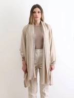 Light grey and fawn Thiksey Pashmina Stole with subtle contrasting border